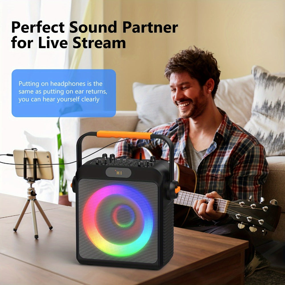 JYX T19-T Karaoke Machine for Adults with 2 Microphones & RGB Light Show - Wireless Bluetooth Speaker, Live Streaming Function, Home Party KTV System, Christmas Birthday Gift for Family Friends