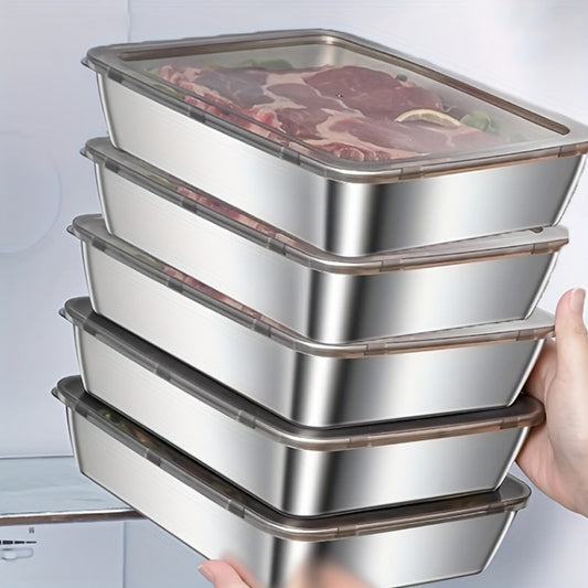 Food Storage Containers Five-Piece Stainless Steel Tray Set with Included Lids for Meal Prep and Refrigerator Use