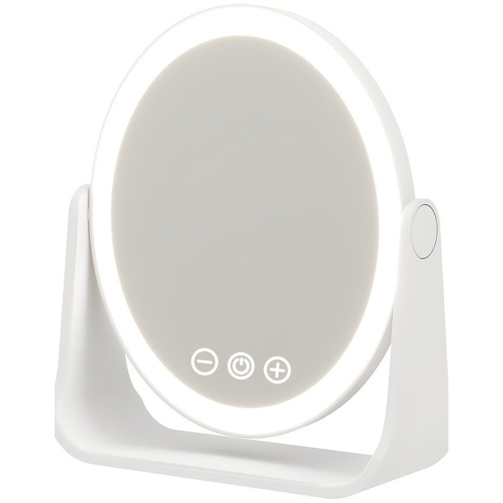 Makeup Mirror Foldable LED Travel Stand with Three Light Colors, Touch Dimming, USB Charging and Pink or White Options