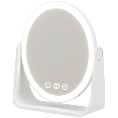 Makeup Mirror Foldable LED Travel Stand with Three Light Colors, Touch Dimming, USB Charging and Pink or White Options