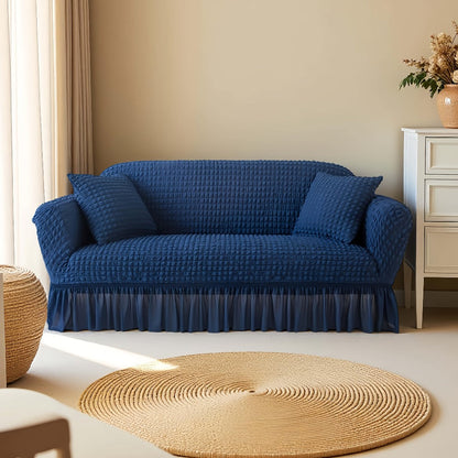 Stretch Seersucker Sofa Cover Solid Color Elastic Band Closure Machine Washable Slipcover for Armchair Loveseat 1 2 3 4 Seater - 8 Colors Home Wedding Decor