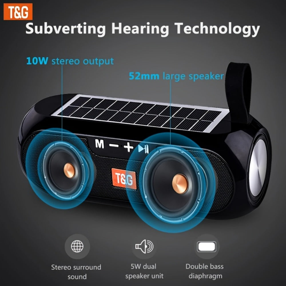 TG182 Solar Powered Bluetooth Speaker – 10W Outdoor Wireless Speaker, 1200mAh Battery, TF Card, FM Radio, AUX Input, Type-C Charging, Compatible with Phone, Tablet, Computer & TV
