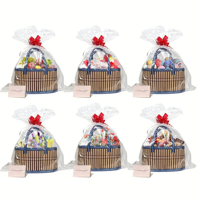 Bamboo Storage Baskets 6-Pack in Oval or Round Shapes with Nine Color and Shape Variants for Home Organization