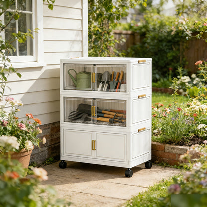Modular Outdoor Storage Cabinet Rack with Casters, 4- or 5-Tier Sets and Dual-Tone or Clear Doors