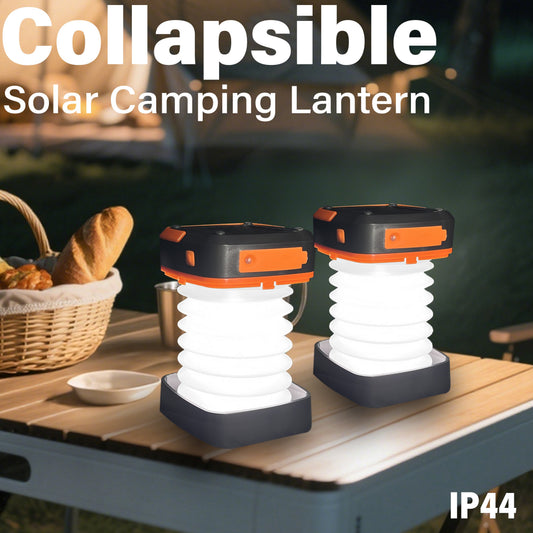 2-Pack Portable Folding Solar Camping Lantern, Mini USB Rechargeable, IPX4 Waterproof for Indoor & Outdoor Camping, Fishing, Emergency Power Outages, Hurricane, Storm