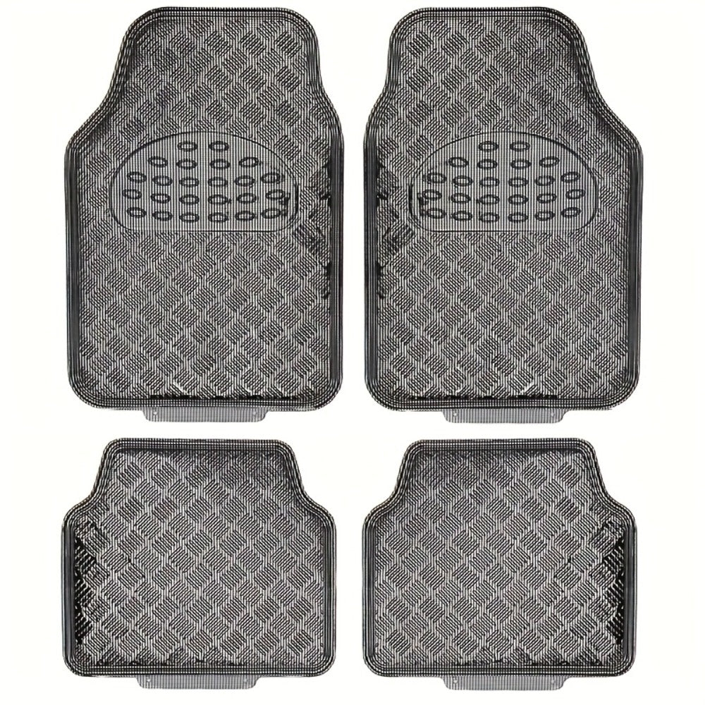 All-Weather Car Floor Mats Full Set, Metallic Chrome Non-Slip Heavy-Duty Universal Fit Floor Liners for Cars SUVs Trucks, Front & Rear Shiny Automotive Carpet Protection in 6 Colors