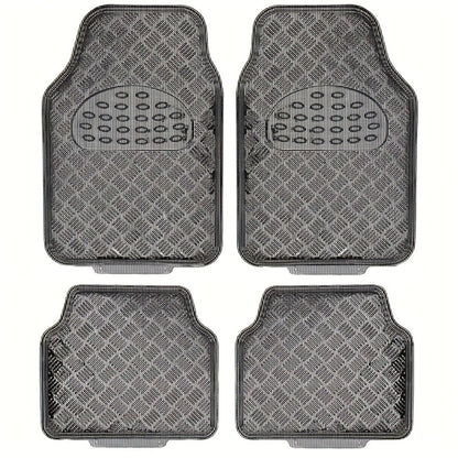 All-Weather Car Floor Mats Full Set, Metallic Chrome Non-Slip Heavy-Duty Universal Fit Floor Liners for Cars SUVs Trucks, Front & Rear Shiny Automotive Carpet Protection in 6 Colors