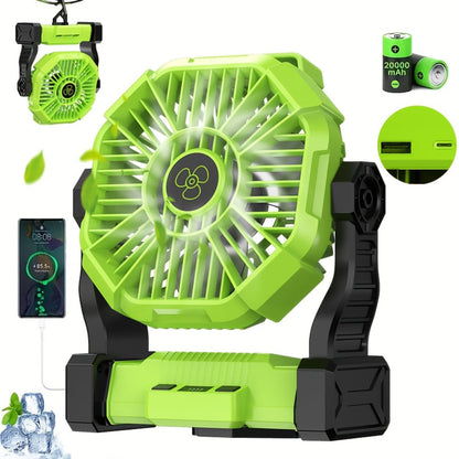 20000mAh-Label Camping Fan with Hanging Hook, LED Lantern and Six Color Checkout Options Pictured