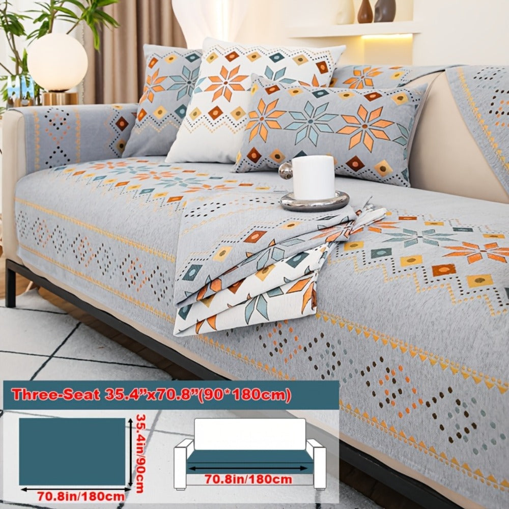 Sofa Cover Bohemian Chenille Jacquard Knit Sections with Anti-Slip Feature for Seat, Armrest or Backrest