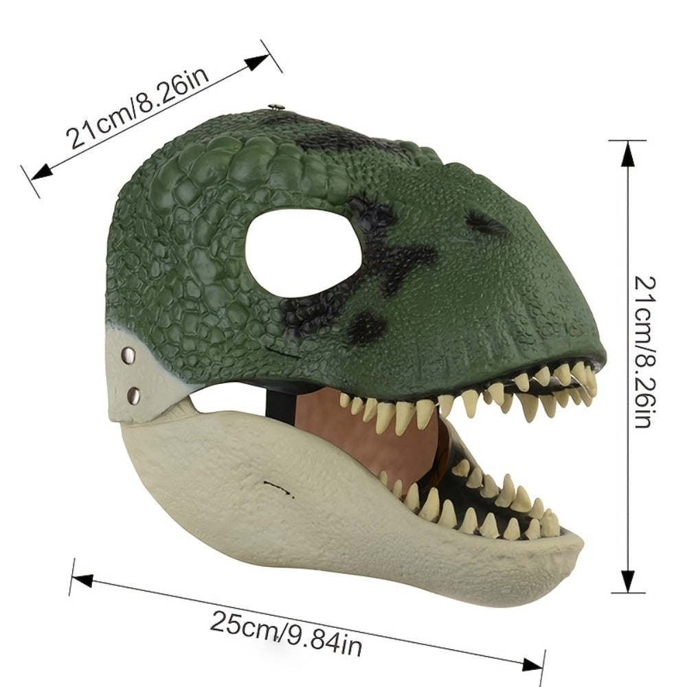 Full-Head Dinosaur Costume Mask with Openable Jaw, 8.26-Inch Height and Orange, Gray or Green Designs