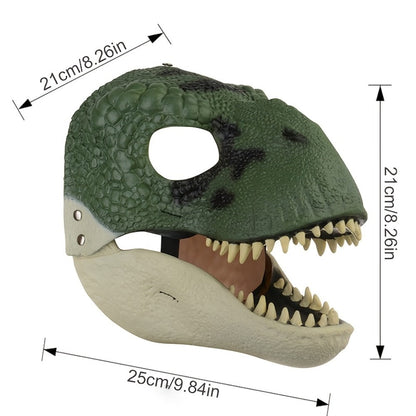 Full-Head Dinosaur Costume Mask with Openable Jaw, 8.26-Inch Height and Orange, Gray or Green Designs