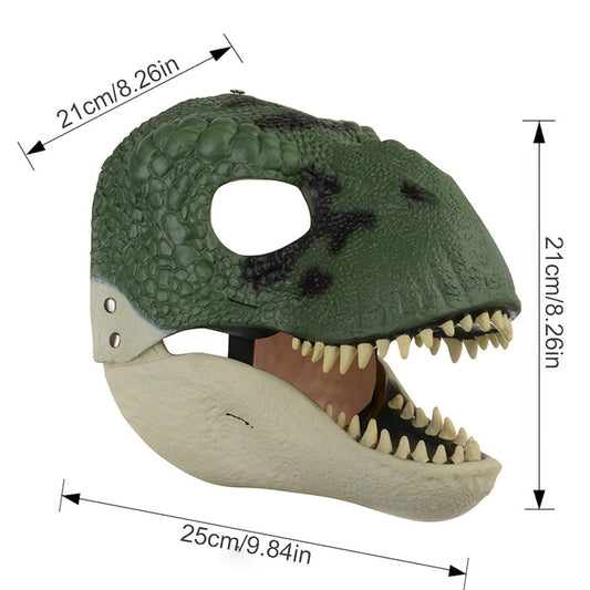 Realistic Dinosaur Latex Full Head Mask with Openable Mouth – Breathable Natural Rubber Halloween Costume Prop for Cosplay, Role Play, Pranks & Parties, Orange Gray Green, Gift for Adults & Teens