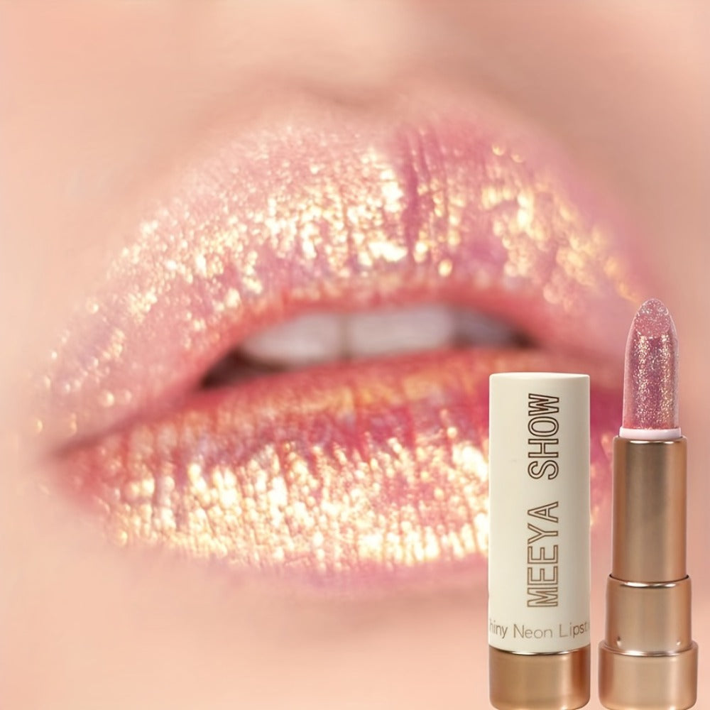 Three-Piece Glitter Shimmer Lipstick Set with Pearlescent Pink-Gold Finish for Party and Stage Makeup