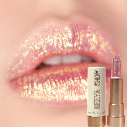 Three-Piece Glitter Shimmer Lipstick Set with Pearlescent Pink-Gold Finish for Party and Stage Makeup