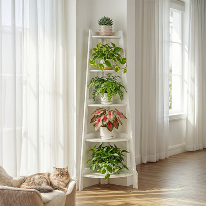 Corner Shelf 5-Tier Scandinavian Storage Cabinet – Space-Saving Vertical Organizer with Baskets, Shelves & Drawer, Modern Plastic Corner Rack for Home, Study, Balcony & Bathroom (White)