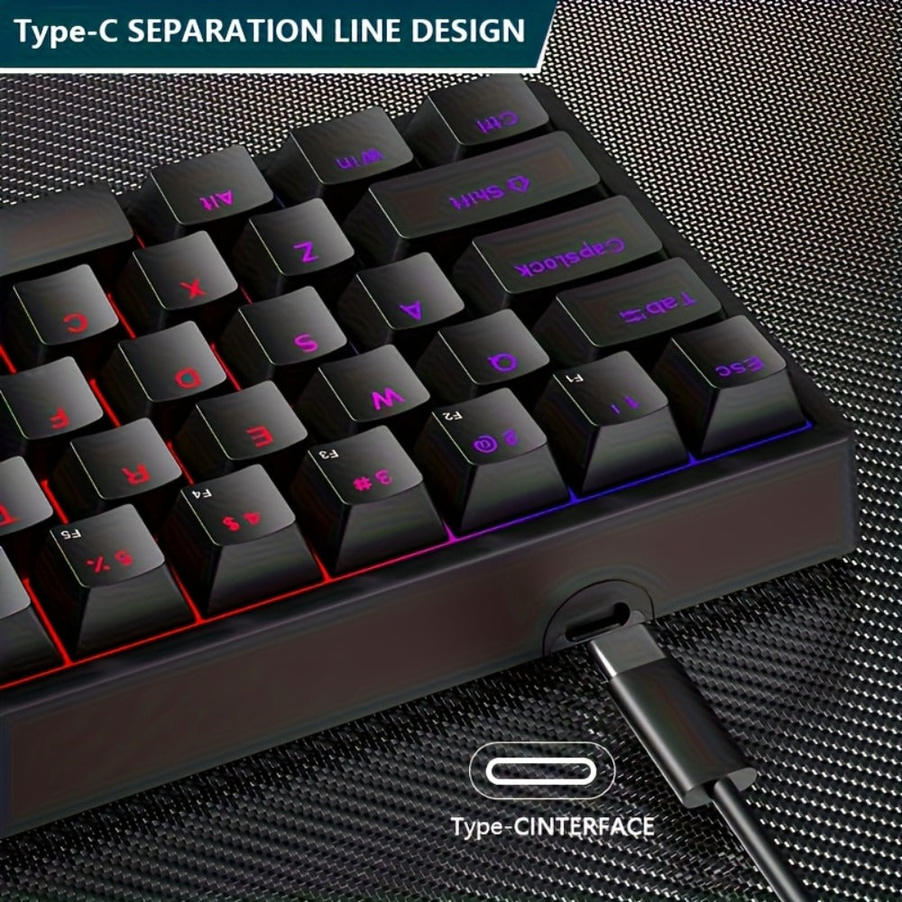 Mechanical Keyboard 61-Key Compact Wired Layout with Cyan Switches, RGB Backlighting and Four Case Color Options