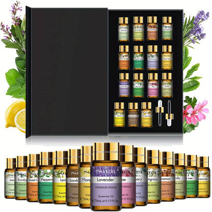 15-Bottle Essential Oil Gift Set with 5ml Assorted Scents in Black Presentation Box for Diffuser Use