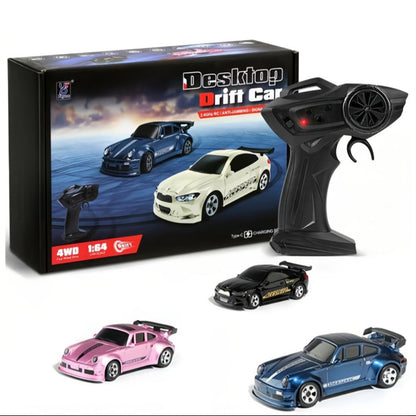 Mini RC Drift Sports Car 1:64 Scale with 4WD Layout, LED Details, Remote Controller and Two Color Options