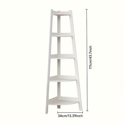 Corner Shelf 5-Tier Scandinavian Storage Cabinet – Space-Saving Vertical Organizer with Baskets, Shelves & Drawer, Modern Plastic Corner Rack for Home, Study, Balcony & Bathroom (White)