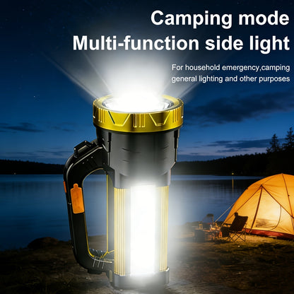 Flashlight 2000-Lumen Rechargeable Searchlight with 2400mAh Battery, Side Lantern and USB Output