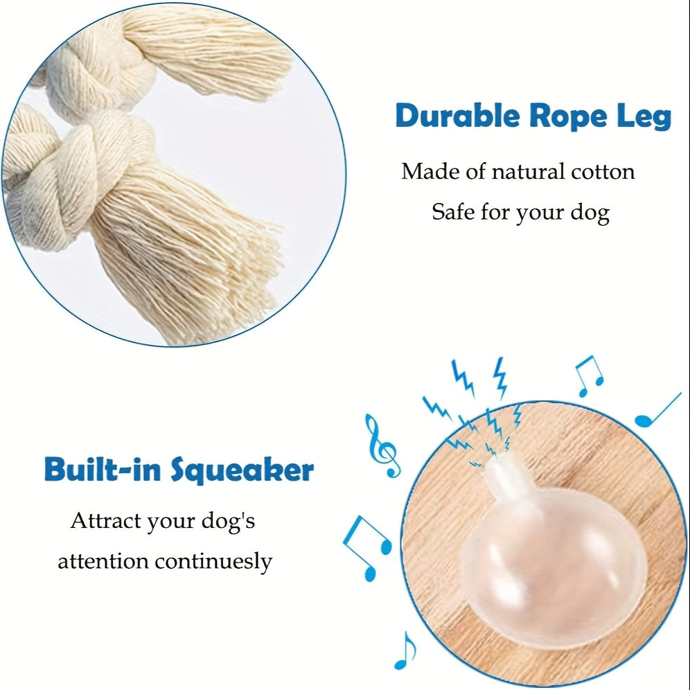 Blue Plush Parrot Dog Toy with Rope Legs and Tail, Built-In Squeaker and 14.7-Inch Pictured Height