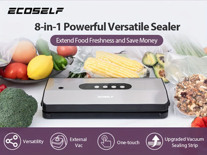 SJ2090 65KPa Vacuum Sealer with Dry, Moist, Pulse and Canister Modes, Cutter, Hose and 10 Bags
