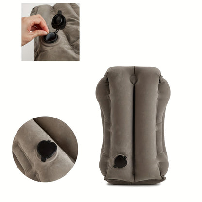 Inflatable Upright Travel Pillow with Face and Side Openings, Carry Bag and Blue, Black or Gray Color Options