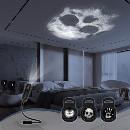USB 5V Skull Projection LED Night Light with Flexible Lead, Touch Controls and Three Interchangeable Inserts