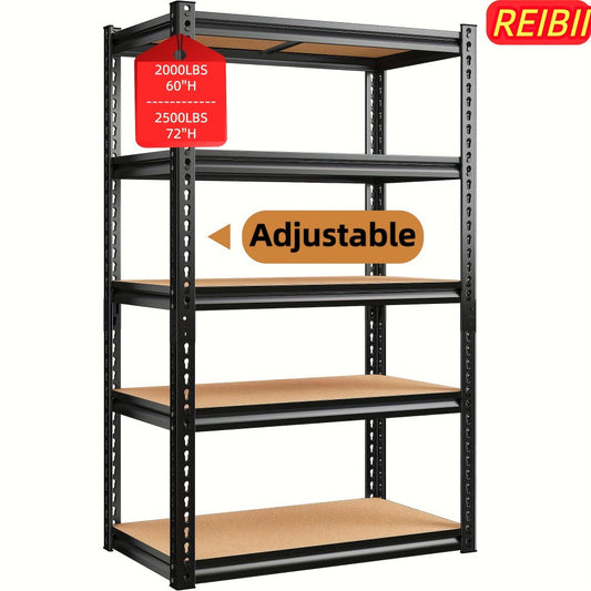 5-Tier Heavy Duty Garage Shelving Unit 2000LBS – Metal & Wood Storage Shelves, Adjustable Utility Rack for Garage, Basement, Pantry, Warehouse, Kitchen & Office, Tool-Free Assembly, Black
