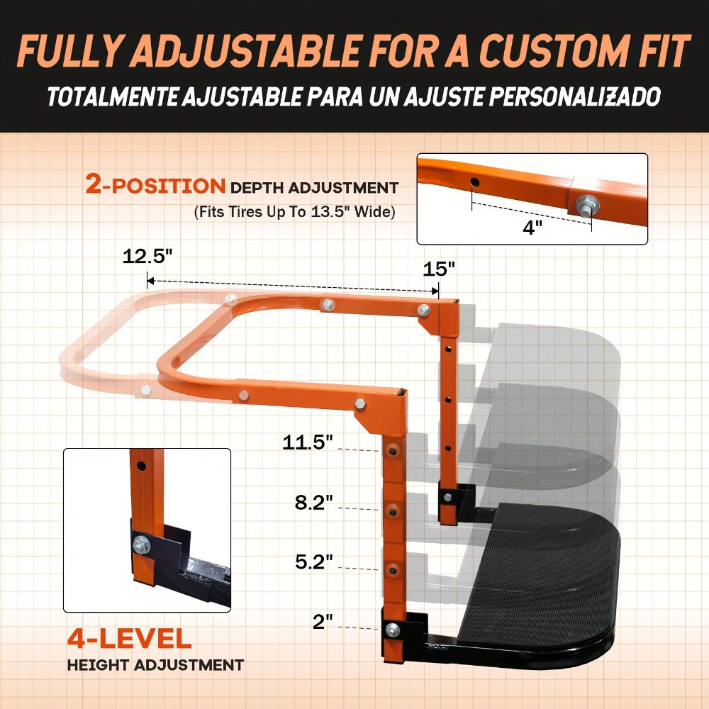 Tire Step Foldable Anti-Slip Thickened – 300 / 500 / 650 lb Capacity Adjustable Height for Truck SUV Trailer Maintenance, Fits Tires Up to 13.5" Wide, Portable