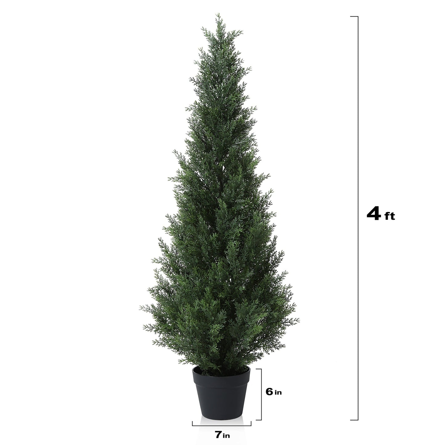 Artificial Cedar Topiary Tree with 3, 4 or 5 ft Height Options, Black Pot and Single or Two-Tree Sets