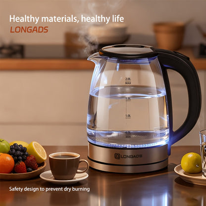 Glass Electric Kettle 2L Large Capacity – 1000W Fast Boil, Anti-Dry Burn Protection, See-Through Design for Coffee Milk Tea, Kitchen Dining Room Living Room Use, 67.63oz