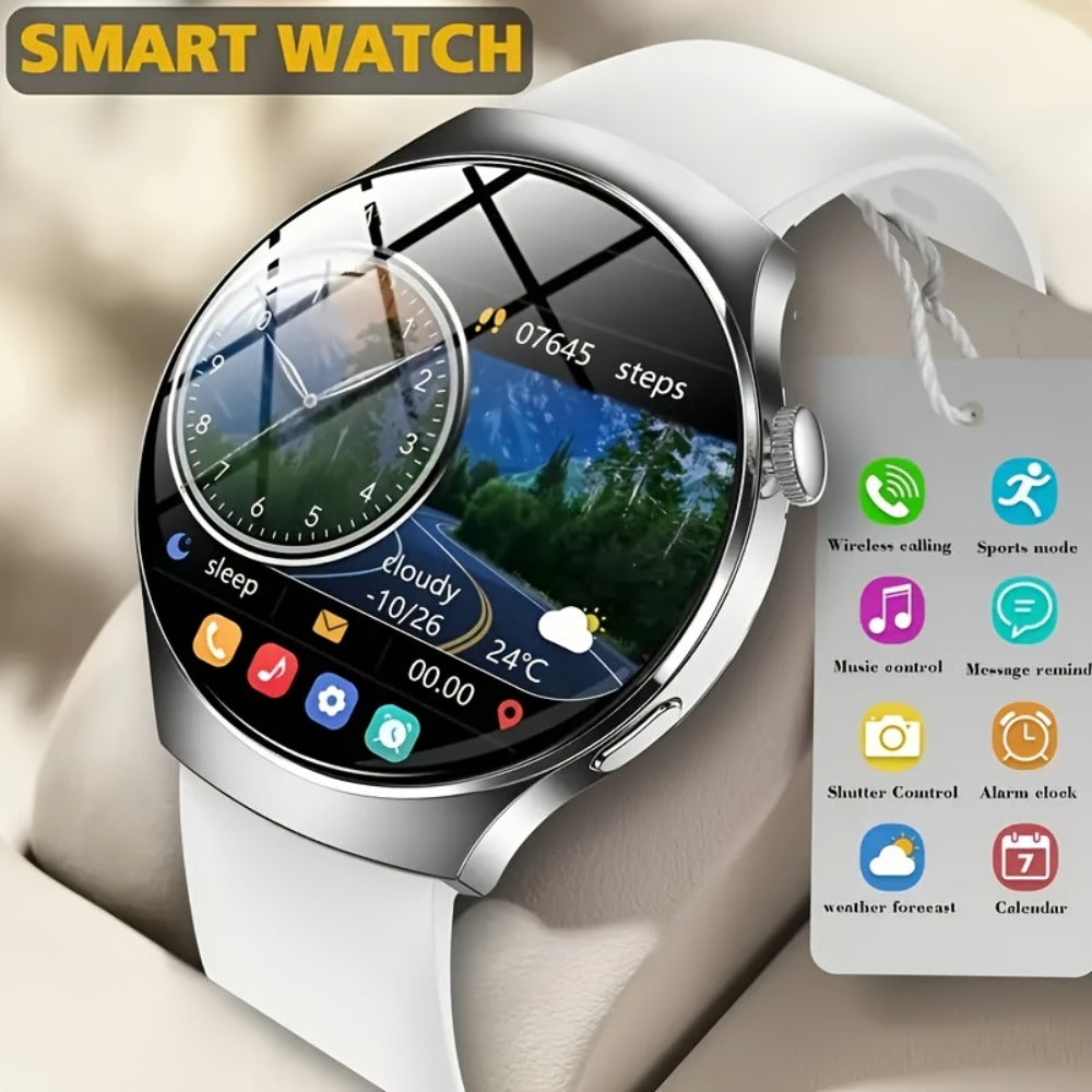 Alarm Smartwatch with Silicone Strap – Wireless Calling, Pedometer, Calorie Tracker, Music Playback, Remote Camera & Multi-Sport Modes – Unisex Men & Women Silver Black