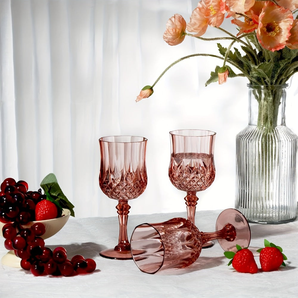 Forty-Eight-Piece 7 oz Plastic Wine Goblet Set in Clear, Orange, Pink, Green, Gold or Blue