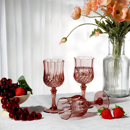 Forty-Eight-Piece 7 oz Plastic Wine Goblet Set in Clear, Orange, Pink, Green, Gold or Blue