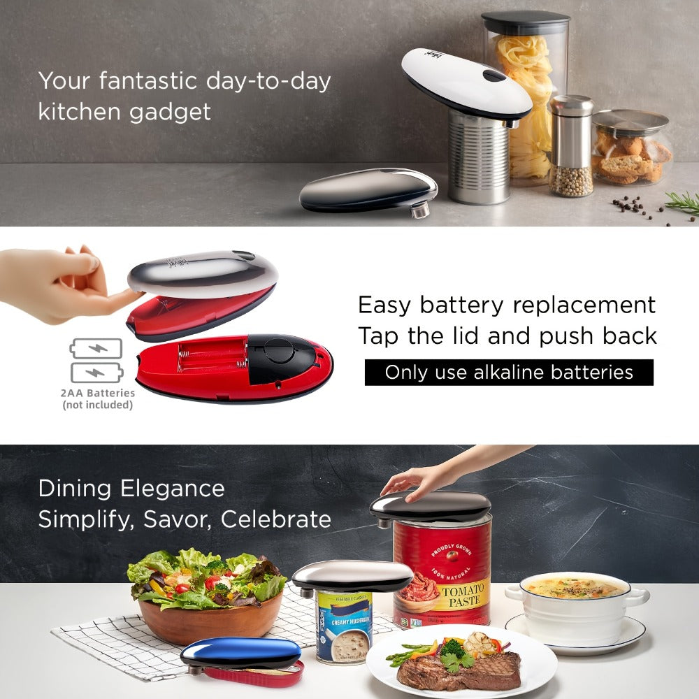 Electric Can Opener One Touch – Automatic 360° Rotation for All Can Sizes, Smooth Safe Edge, Battery Operated, Ideal for Seniors & Arthritic Hands, Kitchen Gadget