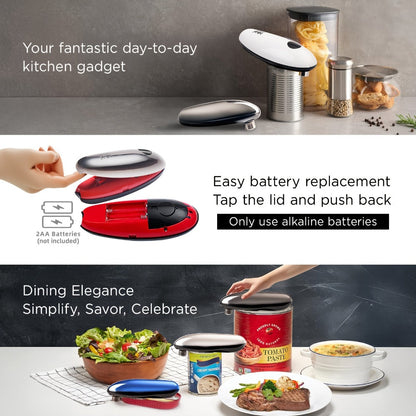 Electric Can Opener One Touch – Automatic 360° Rotation for All Can Sizes, Smooth Safe Edge, Battery Operated, Ideal for Seniors & Arthritic Hands, Kitchen Gadget