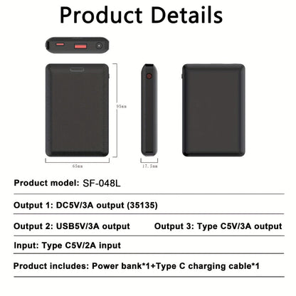 DC5V 3A Stable Output Power Bank 10000mAh Rechargeable Battery Pack for Heated Vest Jacket Scarf Gloves Heated Clothing Electric Heating Equipment Portable USB-C Charger