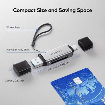 SD Card Reader USB 3.0 & USB-C Dual Slot Adapter for SD Micro SD SDHC SDXC MMC – PUWLTOP 5Gbps High-Speed Memory Card Reader, Plug & Play, Compatible with iPhone 15/16, MacBook, Laptop, Android OTG