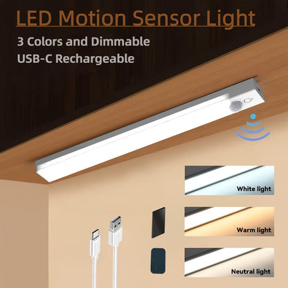 Three-Pack Motion Sensor Cabinet Lights with USB-C Charging, Three Light Colors and 7.87- or 11.81-Inch Options