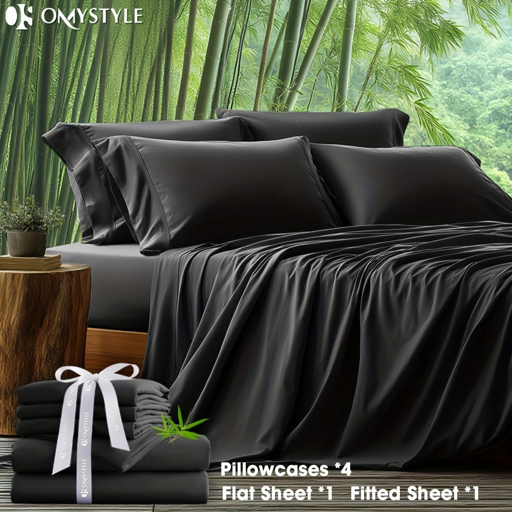 Bamboo Blend Bed Sheet Set 6pcs – Flat Sheet, Fitted Sheet & 4 Pillowcases, Ultra Soft Lyocell Viscose Breathable Bedding for Hot Sleepers, Deep Pocket Twin Full Queen King, 11 Colors