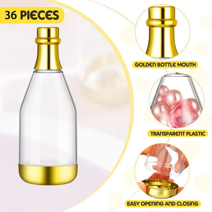Mini Champagne Bottles Party Favors 36-Piece | DIY Candy Bottles Clear Golden Plastic Containers for Baby Shower Bridal Shower Wedding Birthday Gifts