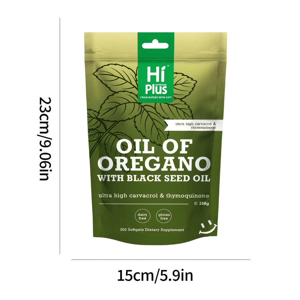 Oil of Oregano and Black Seed Oil Softgel Supplement in One 300-Count Resealable Pouch Package
