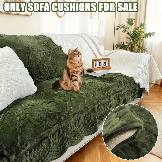 Sofa Cover Quilted Faux Rabbit Fur Plush Panels in 35.43-Inch Width with Seat, Pillowcase and Two-Piece Options