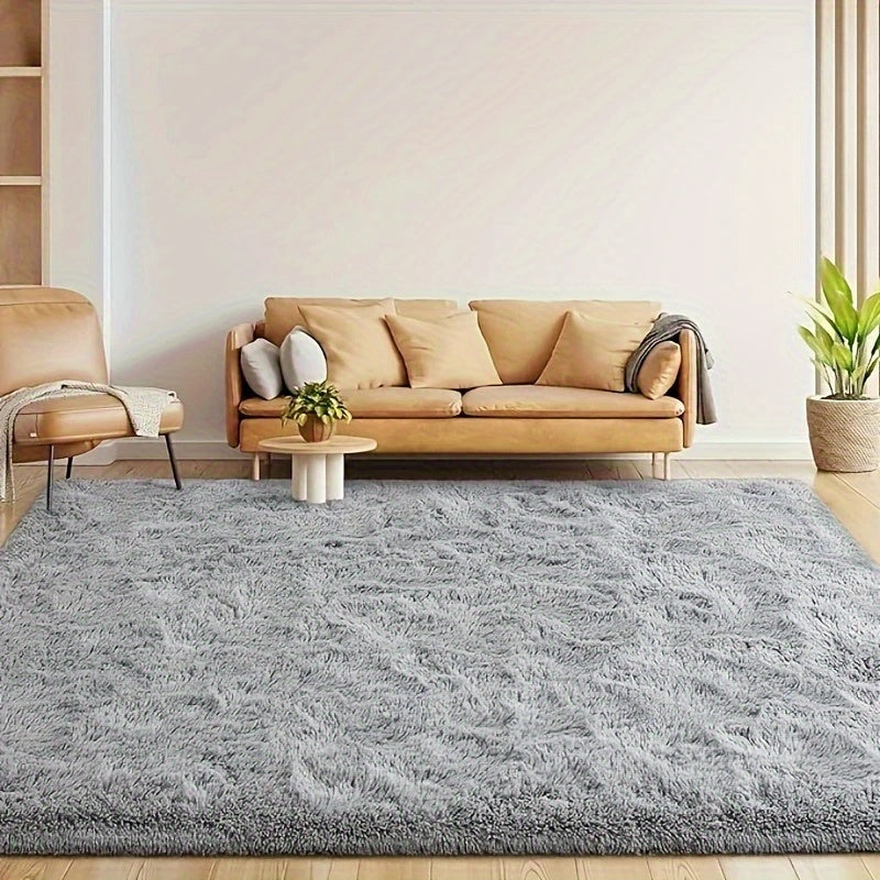 Area Rug Fluffy Faux-Fur Shag in Solid, Tie-Dye and Ombre Colors with Six Retained Room Sizes