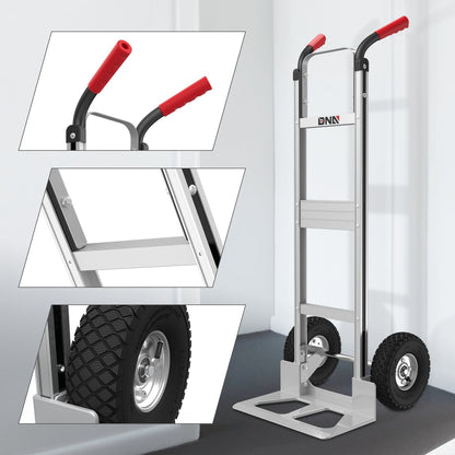 Upright Aluminum Hand Truck with Folding Toe Plate, 10-Inch Pneumatic Tires and 550 lb Load Label