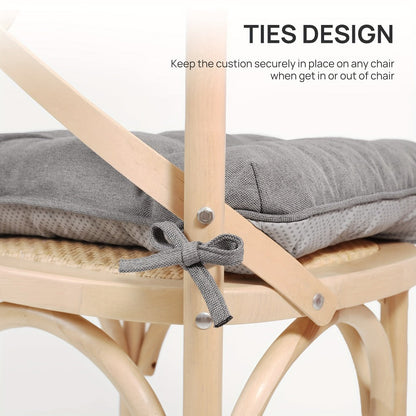 Tufted Chair Cushion Set with Four 15.5-Inch Pads, Tie Straps and 11 Solid Color Choices for Dining Chairs