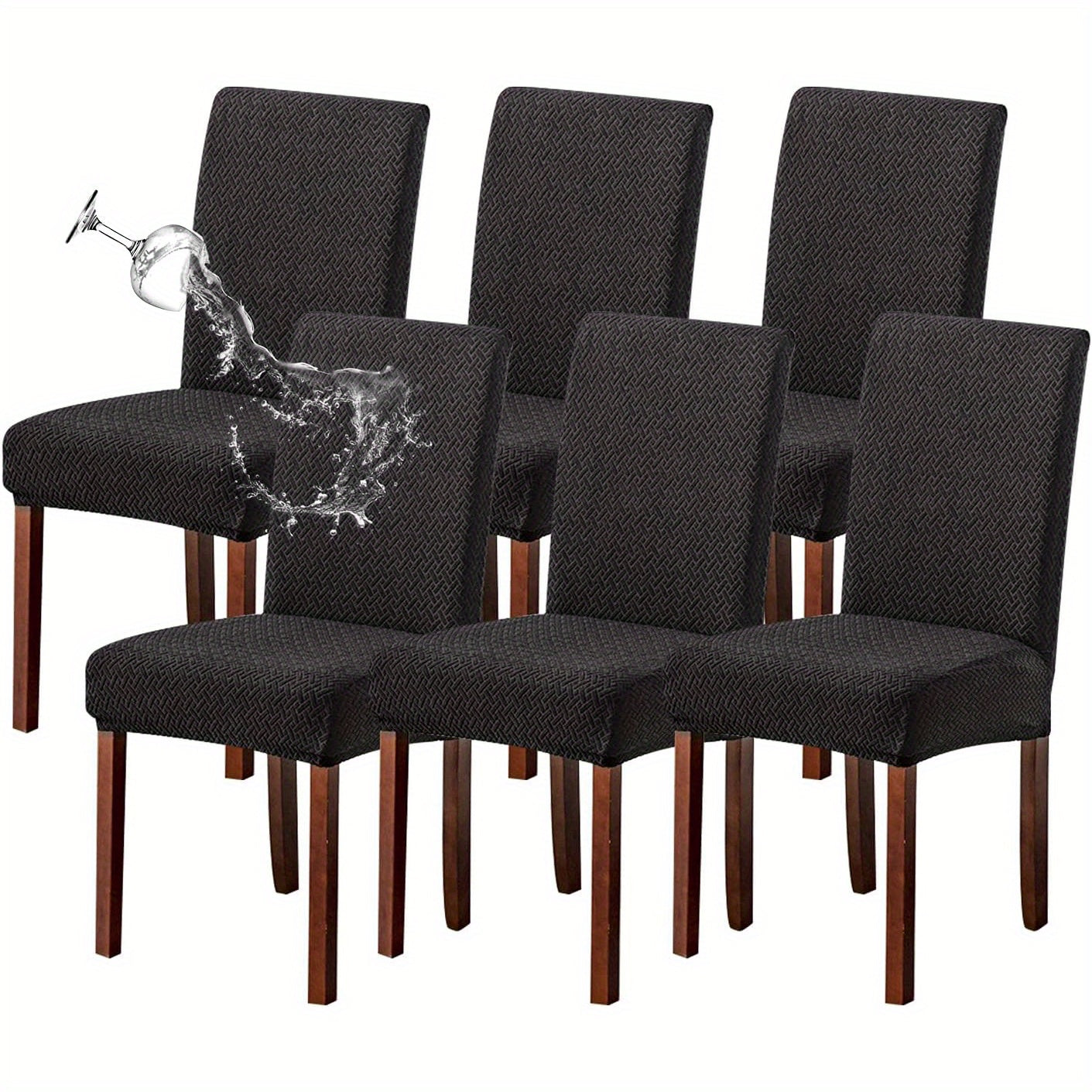 Textured Stretch Dining Chair Covers in Beige, Gray, Chocolate, Black, Khaki or Burgundy, Four- or Six-Piece Sets
