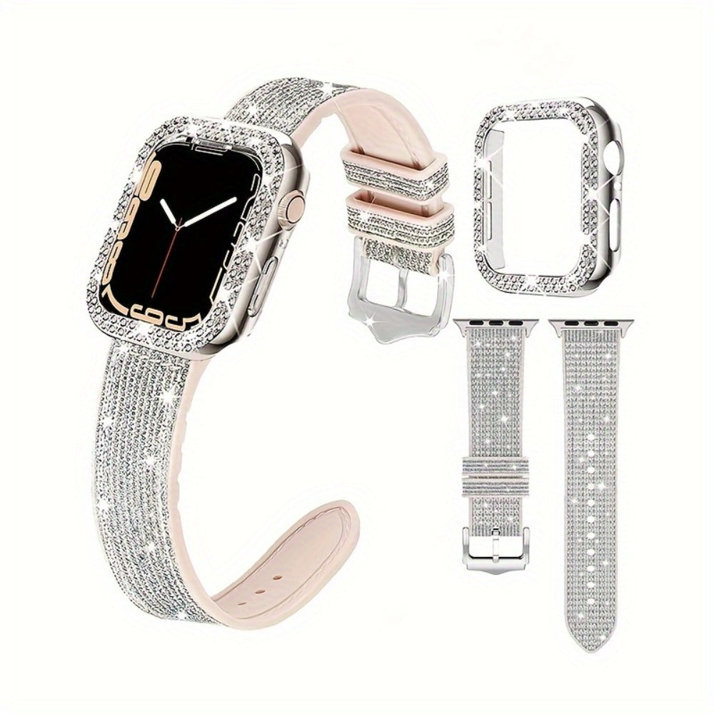 Rhinestone Mesh Watch Band and Matching Case Set for Apple Watch in 19 Color-and-Size Options