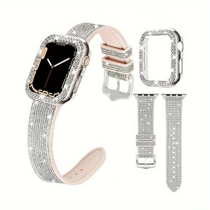 Rhinestone Mesh Watch Band and Matching Case Set for Apple Watch in 19 Color-and-Size Options